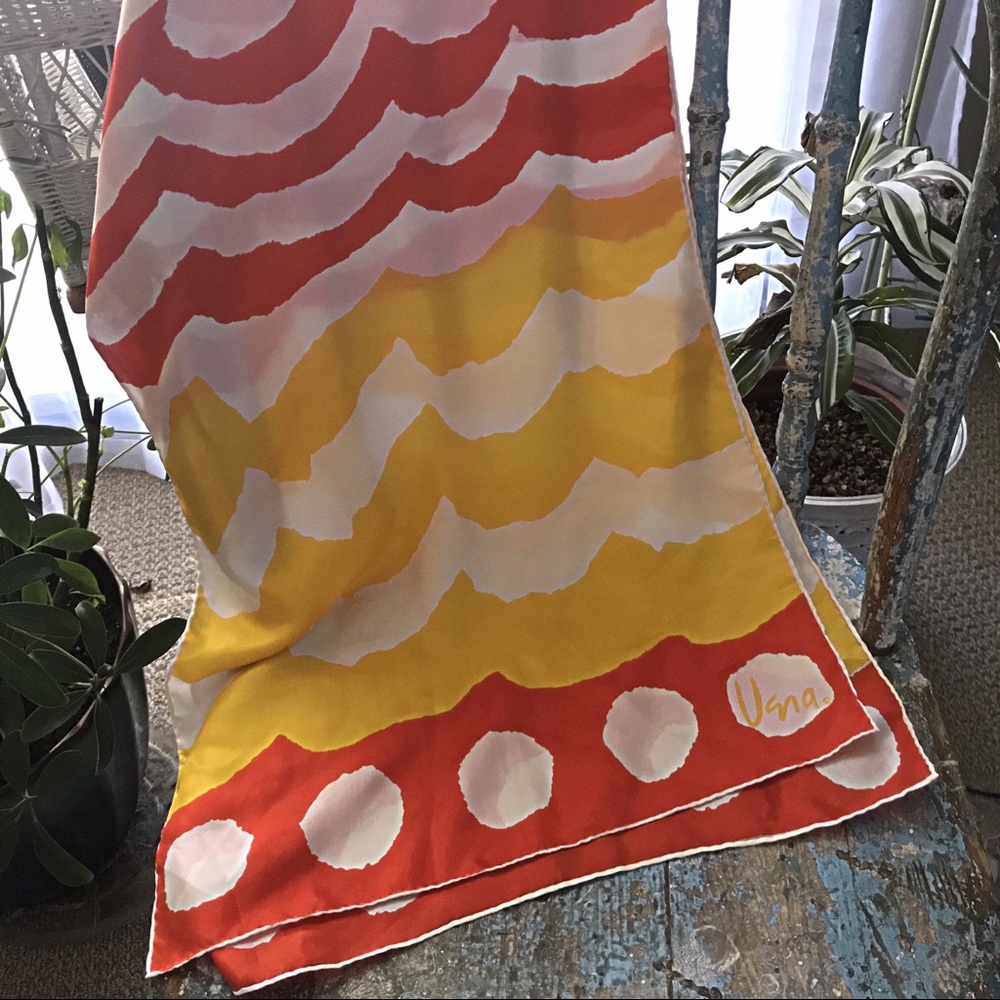 Vintage large 1970s Vera Neumann oblong abstract mod silk scarf